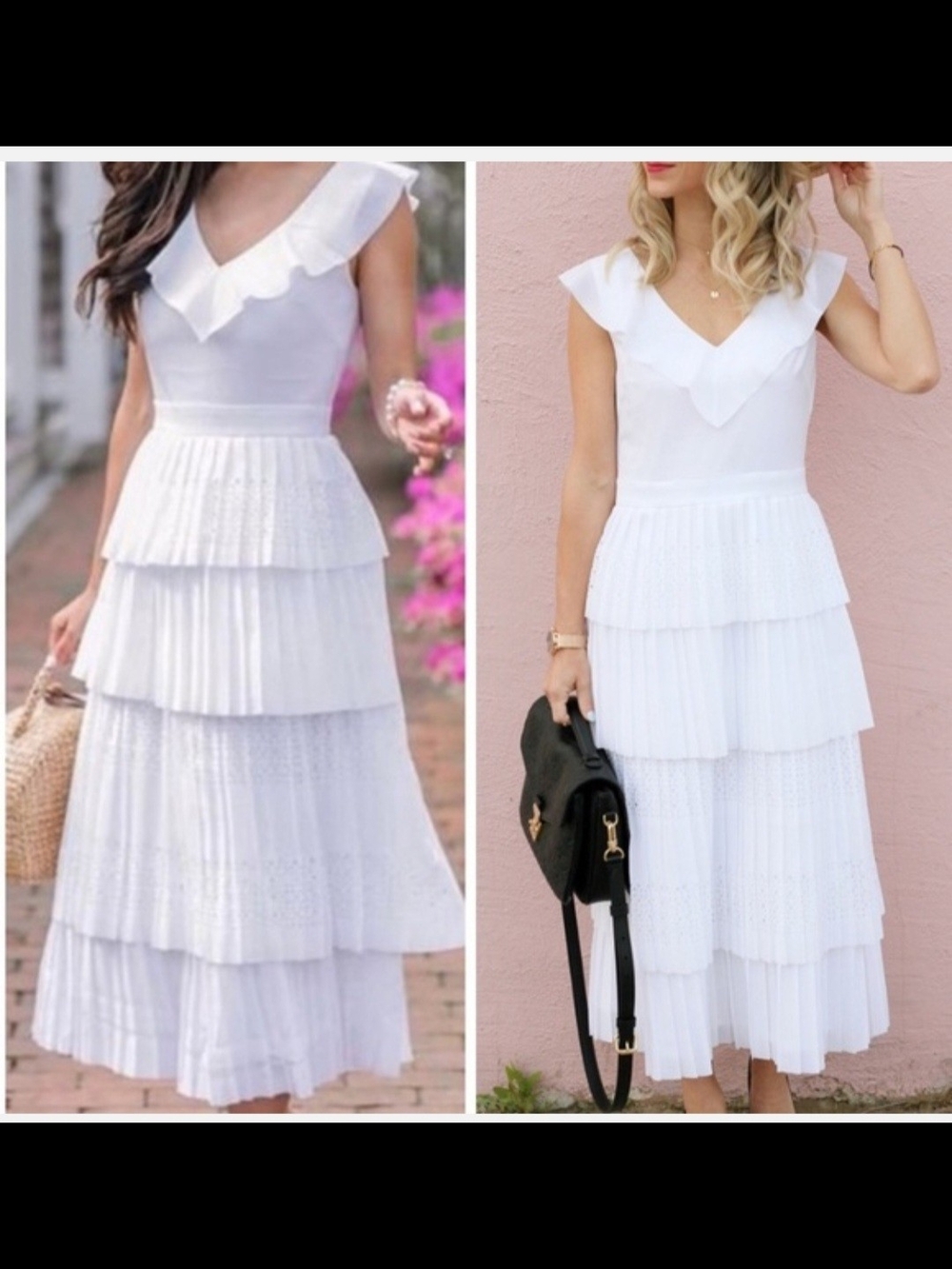 Banana Republic Laser Cut White V-Neck Tiered Ruffle Maxi Dress